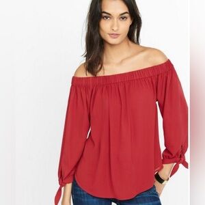 Cute EXPRESS size M wine colored off the shoulder flowy top with 3/4 tie sleeves